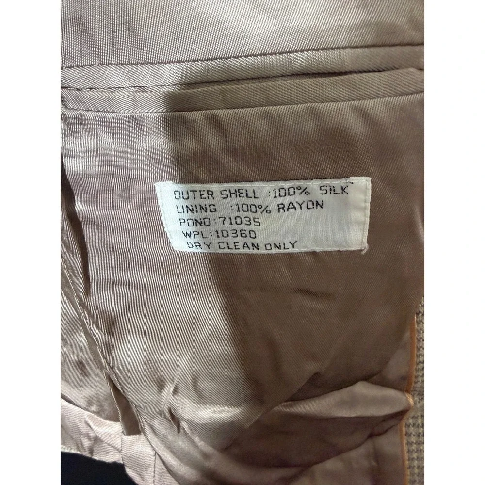 Members Only Blazer 40S‎ Tan Excellent 100% Silk Houndstooth Two Button Jacket